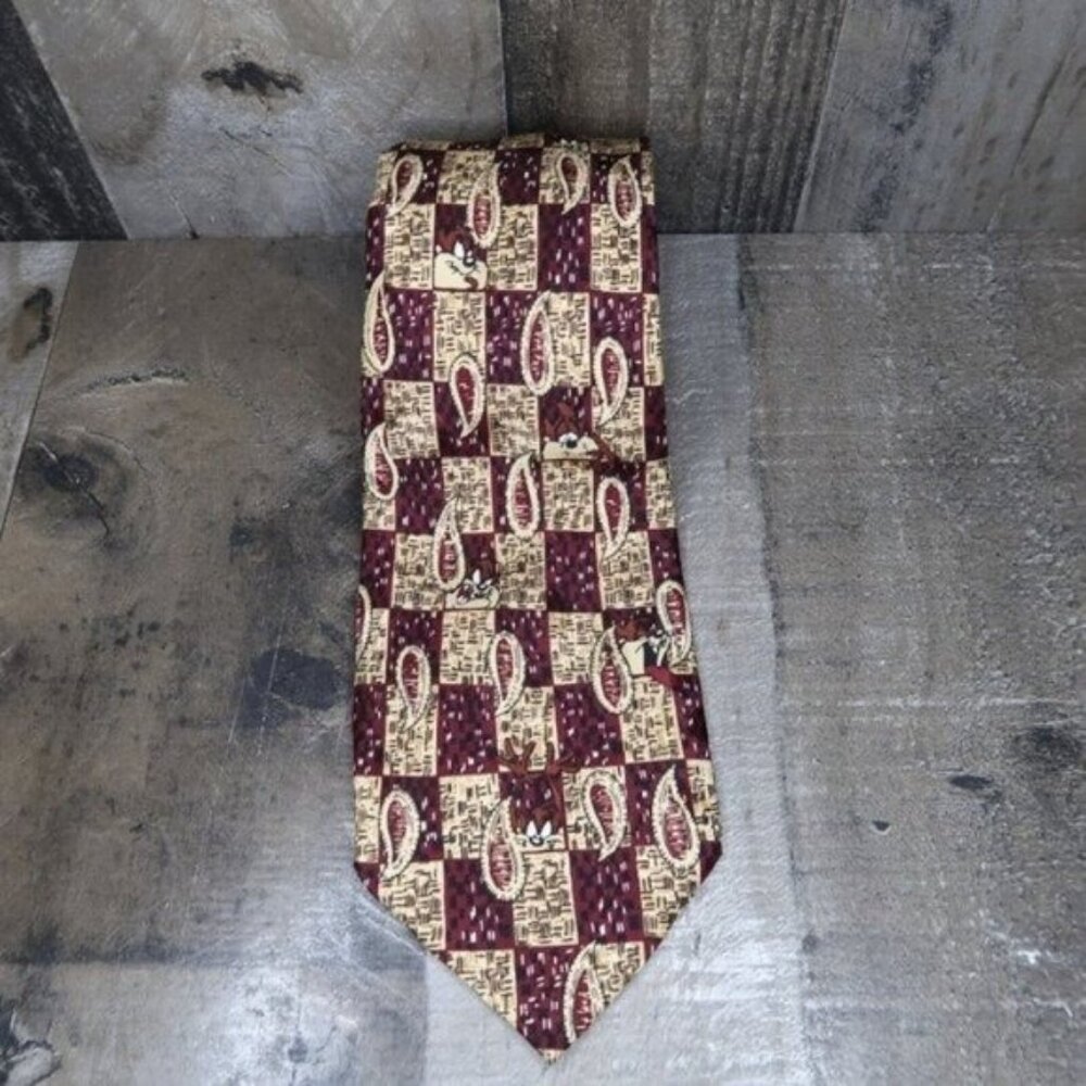 Taz Looney Tunes Mania 1995 Silk Tazmanian Devil Mens Neck Tie Paisley 90s